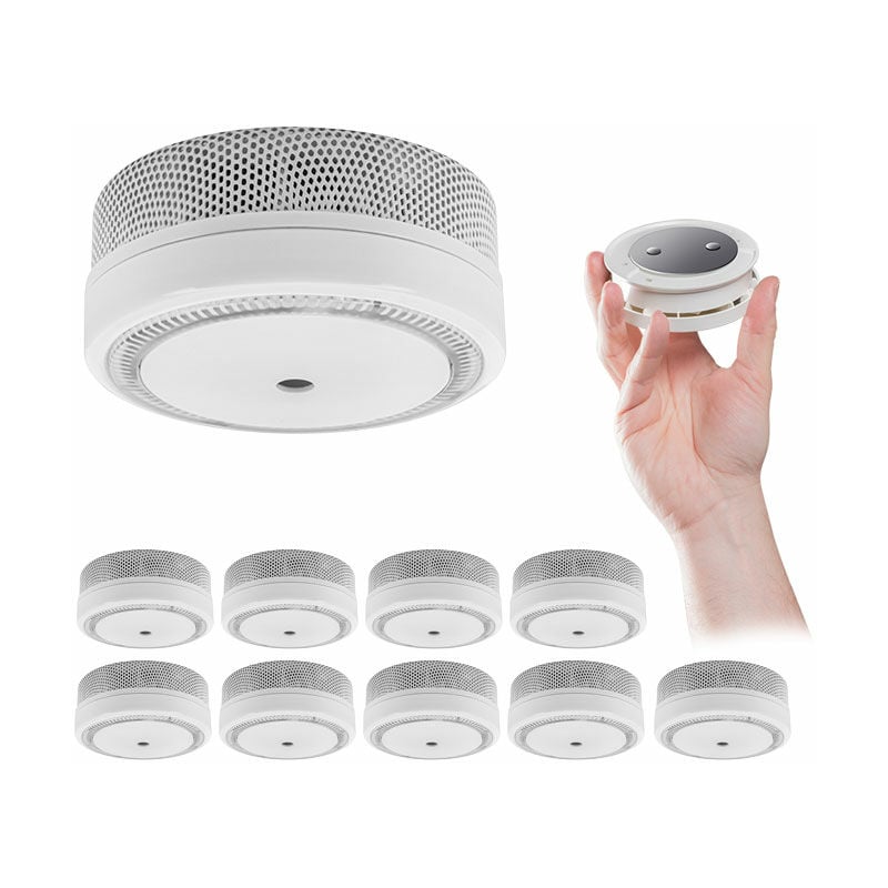 Evacuate - Lot de 10 détecteurs de fumée nf autonomie 10 ans avec supports magnétiques