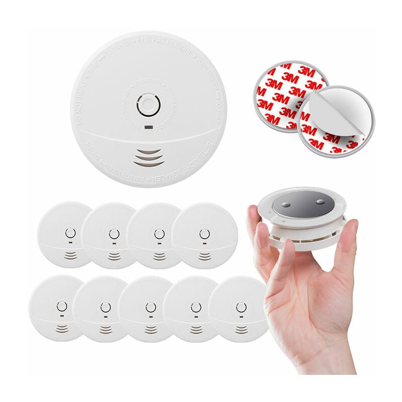 Evacuate - Lot de 10 détecteurs de fumée nf avec supports aimantés de fixation