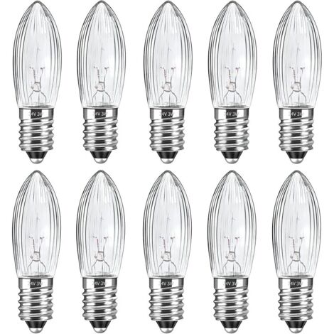 Lot de 10 E10 34V 3W Ampoule de Bougie, Blanc Chaud 2700K, 30LM, E10 Petite Base à Vis, Top Candles Ampoule Remplacer, pour Fairy Lights, Chandelier, Arche Lumineuse, Guirlandes de Noël