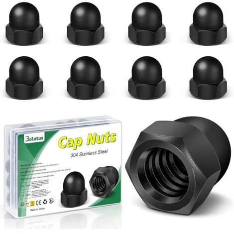 Lot de 10 écrous à chape M12 noir, haute forme Écrous à chape hexagonaux de haute qualité, écrous à capuchon en acier inoxydable pour vis tiges filetées et boulons filetés, écrou borgne moto