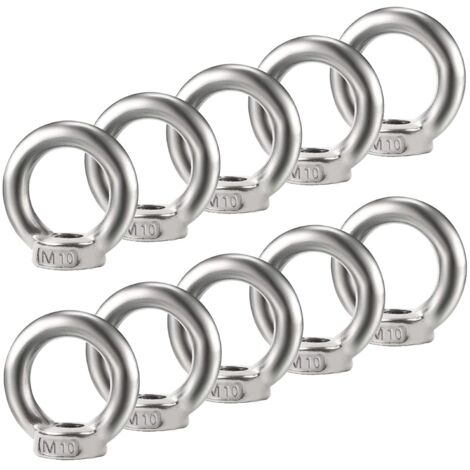 Lot de 10 écrous à œil M10 - Filetage en acier inoxydable 304 - Écrous à œillets - Matériel - Œillets annulaires pour soulever des accessoires