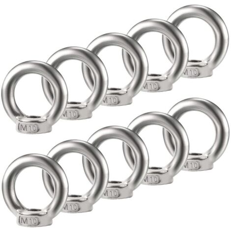 Lot de 10 écrous à œil M10 - Filetage en acier inoxydable 304 - Écrous à œillets - Matériel - Œillets annulaires pour soulever des accessoires