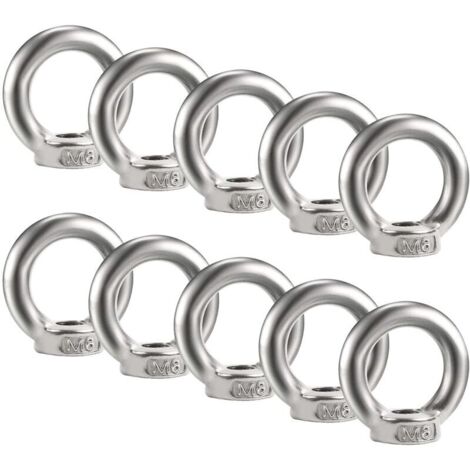 Lot de 10 écrous à œil M6 - En acier inoxydable 304 - Filetage - Écrous à œillets - Matériel - Œillets pour soulever des accessoires
