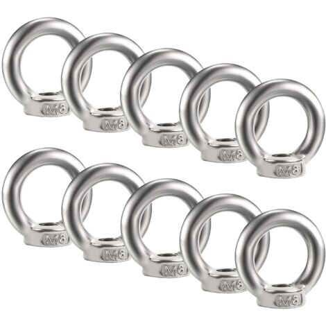 Lot de 10 écrous à œil M6 - En acier inoxydable 304 - Filetage - Écrous à œillets - Matériel - Œillets pour soulever des accessoires
