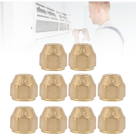 Lot de 10 écrous évasés 1/4 pouce en laiton épais pour rallonge de tuyau en cuivre de climatisation.