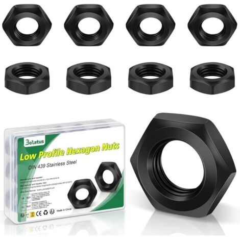 Lot de 10 écrous M12, écrous hexagonaux M12 (forme basse), DIN 439 en acier inoxydable, écrous plats en acier inoxydable pour vis, tiges filetées, rondelles, machines