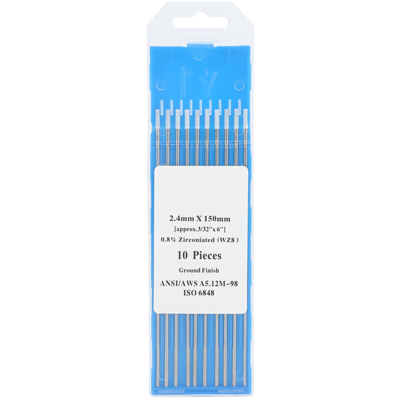 Lot de 10 électrodes en tungstène zirconium WZ8 à pointe blanche pour soudage Tig ac 2,4 mm x 150 mm