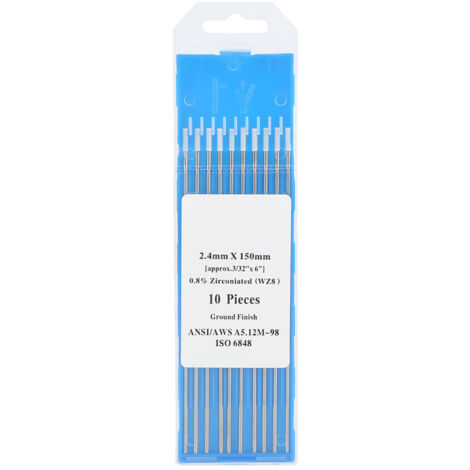 Lot de 10 électrodes en tungstène zirconium WZ8 à pointe blanche pour soudage Tig AC 2,4 mm x 150 mm