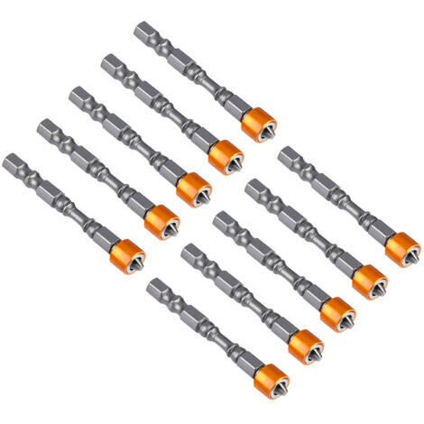 Lot de 10 embouts de tournevis magnétiques antidérapants à tige hexagonale PH2 de 65 mm pour vis à plaques de plâtre.