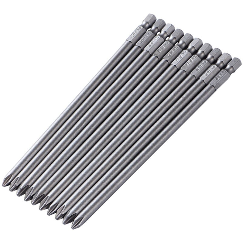 Lot de 10 embouts de tournevis magnétiques cruciformes en acier S2, longueur 1/4'', 150 mm, PH2 Elect