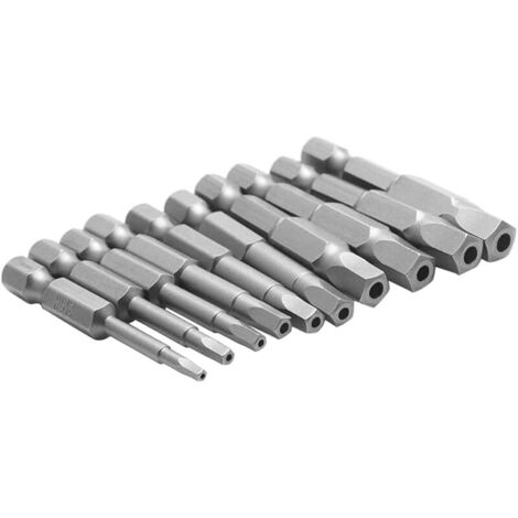 Lot de 10 embouts de tournevis magnétiques Pentagone avec tige hexagonale de 1/4" - Tailles métriques - 50 mm de long