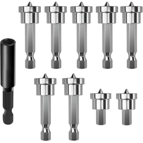 Lot de 10 embouts de tournevis PH2 magnétiques pour cloison sèche avec butée de profondeur PH2 - Tige hexagonale 1/4" - Embouts pour plaques de plâtre - Avec support d'embout de 60 mm - Pour