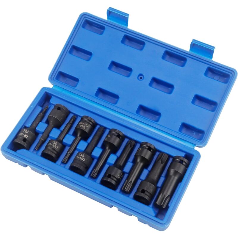 Sjqka - Lot de 10 embouts de visseuse à percussion 1/2' - Jeu de douilles Torx T20 - T80 - Pour clés dynamométriques, jeux de forets