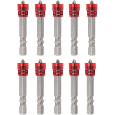 Lot de 10 embouts magnétiques Ph2 cruciformes - Jeu de tournevis - 1/4" - Tige hexagonale - Pour cloison sèche - 48 mm