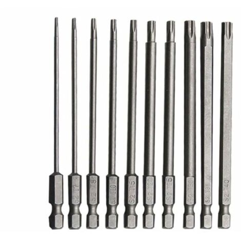 Lot de 10 embouts Torx longs en acier allié au chrome-vanadium (100 mm) pour tournevis et perceuse électrique. Entretien inclus.-AquaForge
