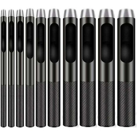 Lot de 10 emporte-pièces ronds en acier pour le travail du cuir, trous de 1 à 10 mm pour ceintures, bracelets de montres et vêtements.