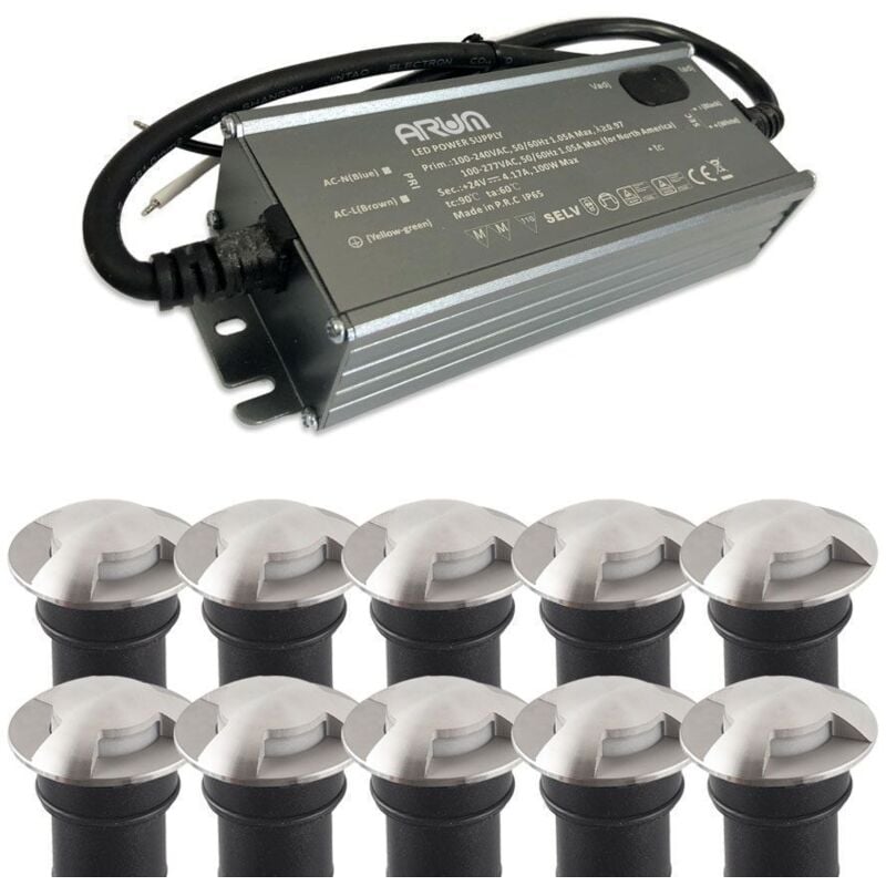 Lot de 10 Encastrables de Sol Balisage 3W Mini-CANYON IP67 12V avec transformateur selv 50W IP67 Température de Couleur: Blanc neutre 4000K