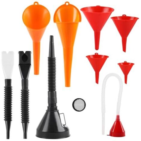 Lot de 10 Entonnoirs Voiture en Plastique à Long Goulot - Flexible Angle Droit pour Huile et Carburant Large Ouverture Remplissage Liquide Refroidissement