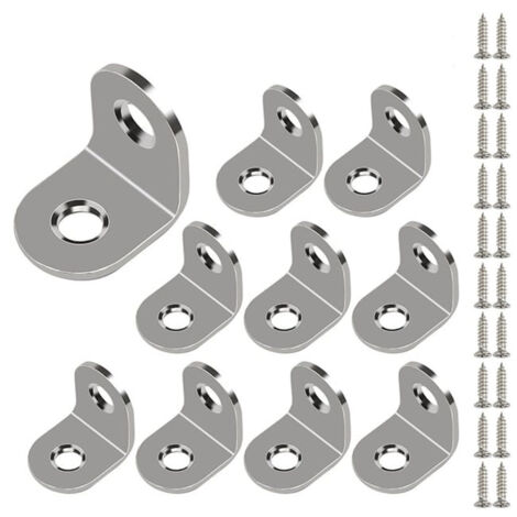 Lot de 10 équerres dangle en acier inoxydable, équerres dangle à bords carrés avec vis, bords arrondis 20 x 20 mm