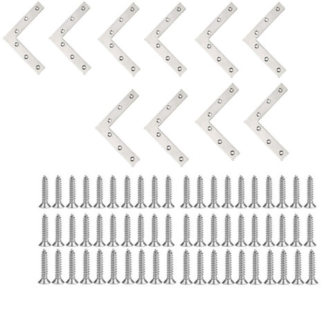 Lot de 10 équerres d'angle en acier inoxydable, fixations pour meubles, plaques de fixation plates, connecteurs en L avec vis 120 x 120 mm