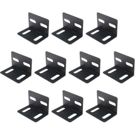 Lot de 10 équerres d'angle en forme de L en métal pour meubles - 1.8 mm d'épaisseur - 4 trous de fixation réglables - Noir