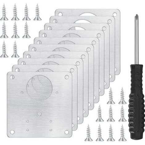 Lot de 10 équerres de réparation de charnières avec 80 vis et tournevis, plaques de réparation en acier inoxydable avec trous, portes d'armoires, charnières plates de fixation