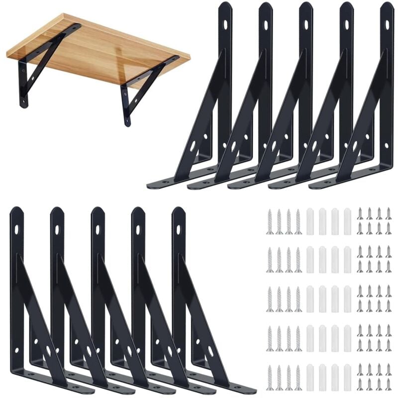 Lot de 10 Équerres Étagère de Fixation Murale, 95x150mm Support Etagère Murale Fixation Flottante Support