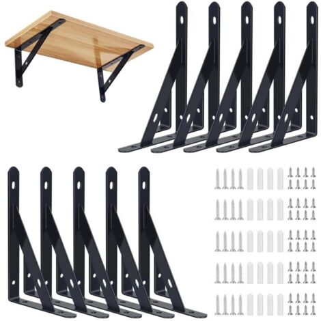 Lot de 10 Équerres Étagère de Fixation Murale, 95x150mm Support Etagère Murale Fixation Flottante Support