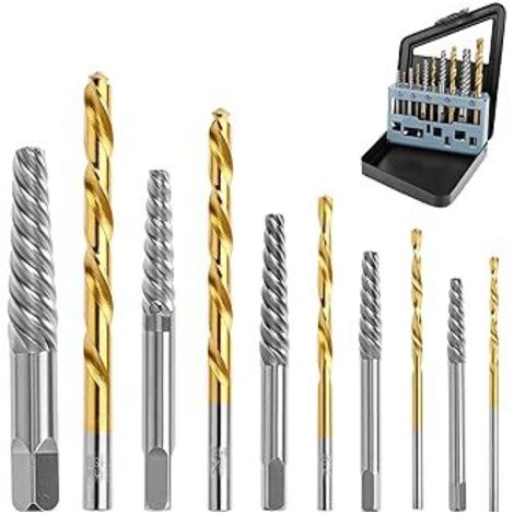 ® Lot de 10 Extracteurs de Vis et Forets à Gauche en Titane Forgé - Ensemble Professionnel pour Vis et Boulons Endommagés