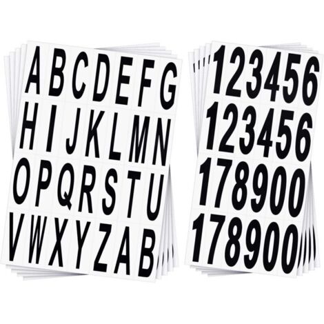 Lot de 10 feuilles autocollantes numéros et lettres en vinyle noir – Étanches pour boîtes aux lettres et véhicules – Taille 6,7 x 2,2 cm