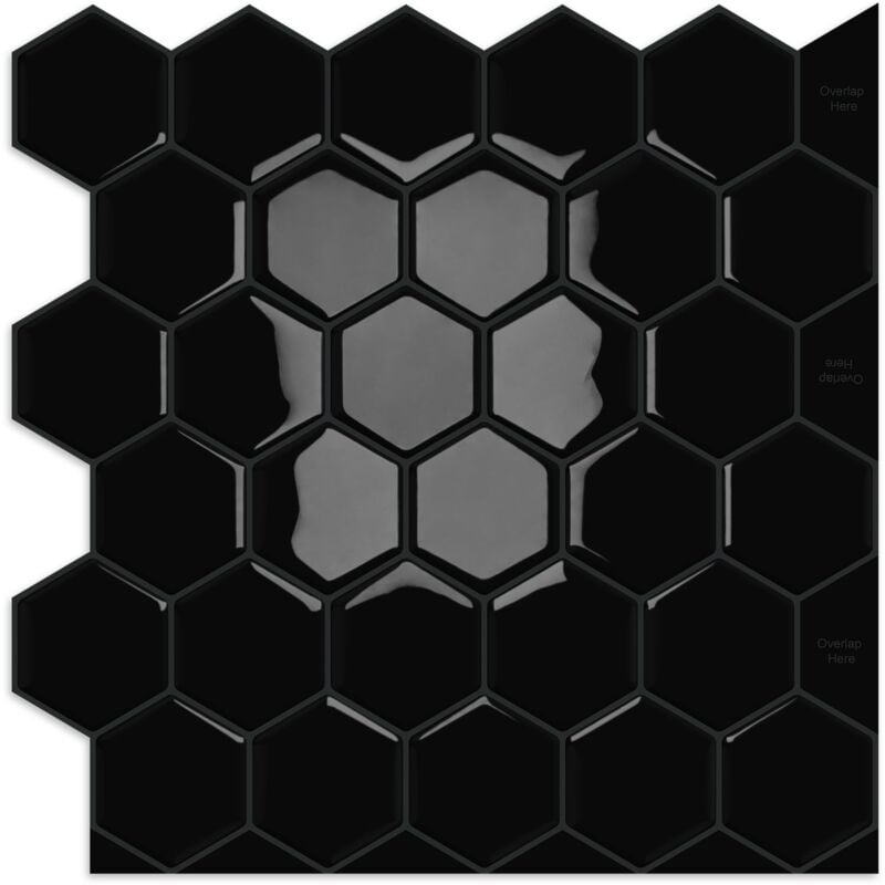 Lot de 10 feuilles de carrelage mural autocollant hexagonal noir pour cuisine, salle de bains, cheminée, camping-car - 30,5 x 30,5 cm