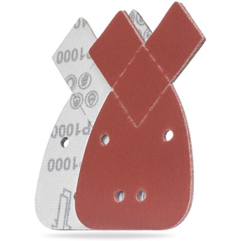 Lot de 10 feuilles de papier de verre grain 1000 pour Black & Decker - 140 x 95 mm (5,5 po x 3,7 po) - Support auto-agrippant, 4 trous, rouge