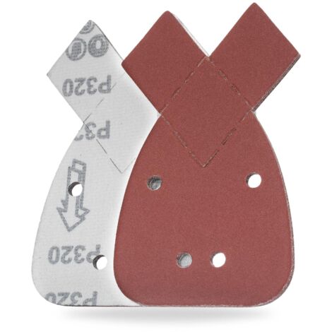 Lot de 10 feuilles de papier de verre grain 320 pour Black & Decker - 140 x 95 mm (5,5 po x 3,7 po) - Support auto-agrippant, 4 trous, rouge