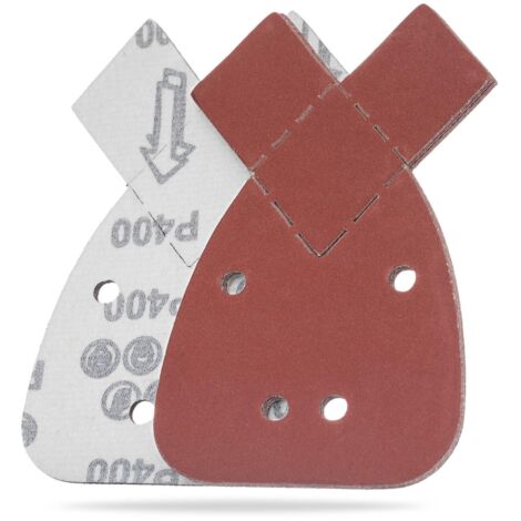 Lot de 10 feuilles de papier de verre grain 400 pour Black & Decker - 140 x 95 mm (5,5 po x 3,7 po), fixation auto-agrippante, support perforé, rouge