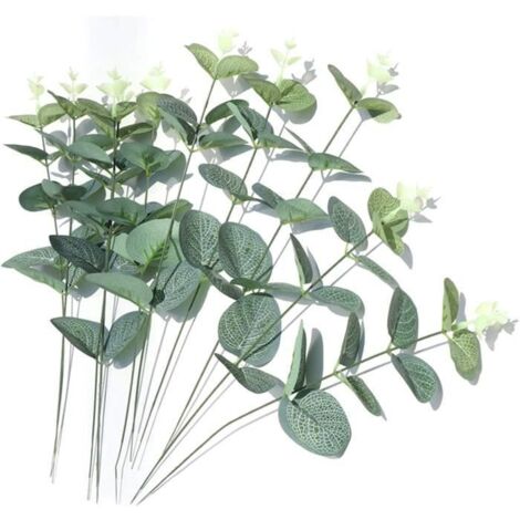 Lot de 10 feuilles d\'eucalyptus artificielles - Tige réaliste - Pour bouquet de mariage, décoration d\'intérieur