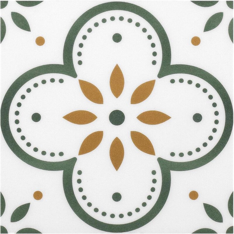 Lot de 10 feuilles membrane de carrelage de sol en vinyle 19,8 x 19,8 cm Carreaux décoratifs pour sol, mur, cheminée(20 x 20 cm, fleur verte)