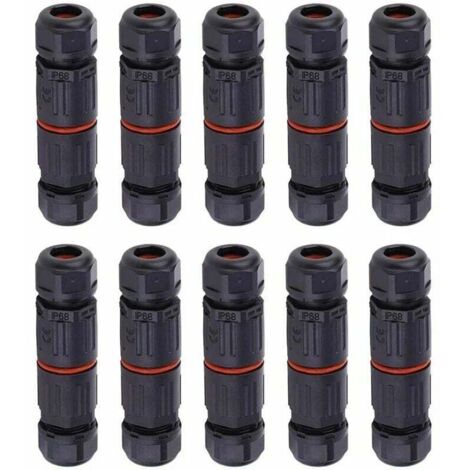 Lot de 10 Fil électrique étanche, connecteur de câble extérieur pour boîte de jonction étanche, IP68 Connecteur de câble électrique étanche pour connecteur 3 broches prise de courant extérieure