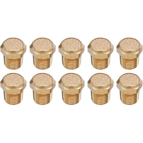 Lot de 10 filtres de silencieux pneumatiques en laiton PT 1/4 - Silencieux fritté hexagonal - Raccord plat