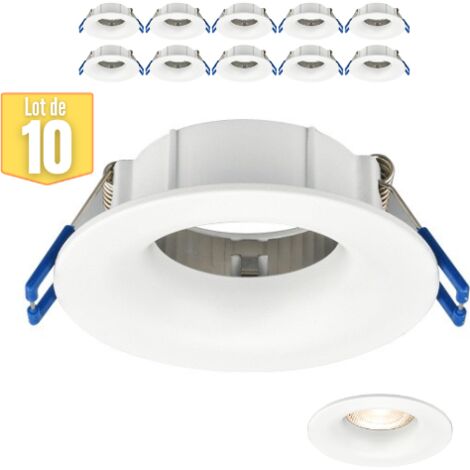 Lot de 10 Fixations spots BRAYTRON Tetra-D, rond, blanc, fixe, diamètre 88mm, aluminium