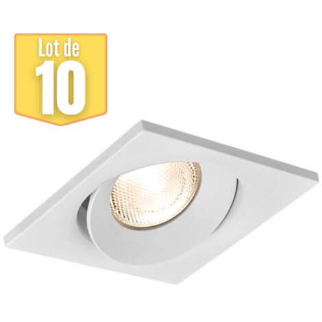 Lot de 10 fixations spots BRAYTRON Tetra-E3, carré, blanc, orientable, longueur et largeur 90mm, aluminium
