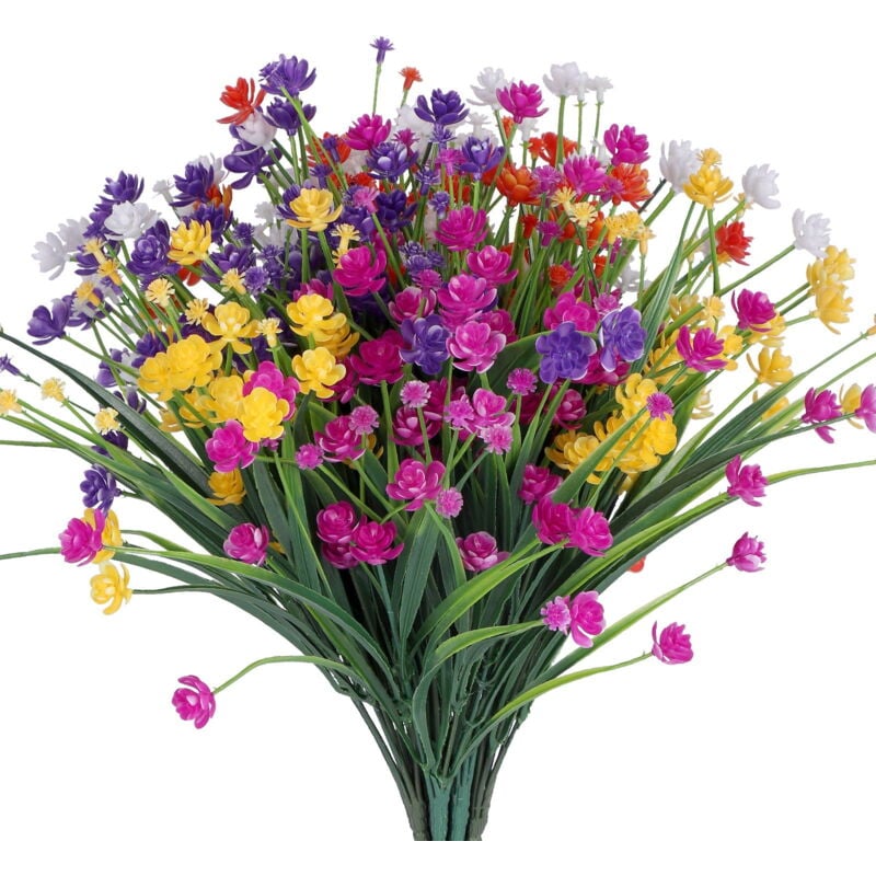 Feiyue - Lot de 10 fleurs artificielles d'extérieur résistantes aux uv, arbustes artificiels, gypsophiles pour plantes suspendues d'intérieur ou
