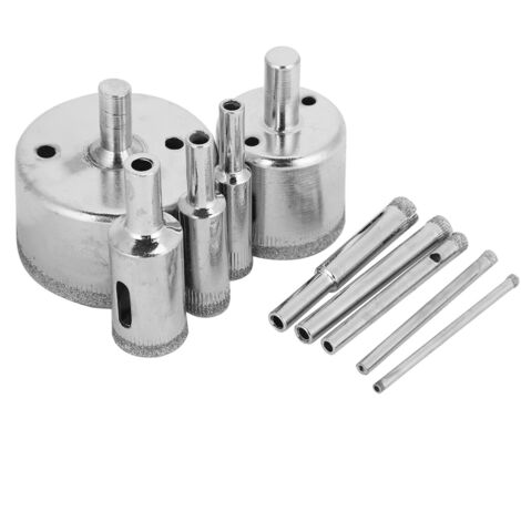 Lot de 10 forets diamantés de 3 à 50 mm pour carrelage, céramique, verre, porcelaine et marbre.