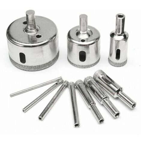 Lot de 10 forets diamantés de 6 à 30 mm pour scie-cloche avec revêtement diamant pour verre, céramique, carrelage, porcelaine, marbre, granit