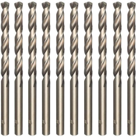 Lot de 10 forets hélicoïdaux dorés en acier rapide M35 et cobalt - Pour percer l'acier inoxydable, les aciers durs, la fonte, le cuivre, l’aluminium, le bois et le plastique - 5 mm x 86 mm