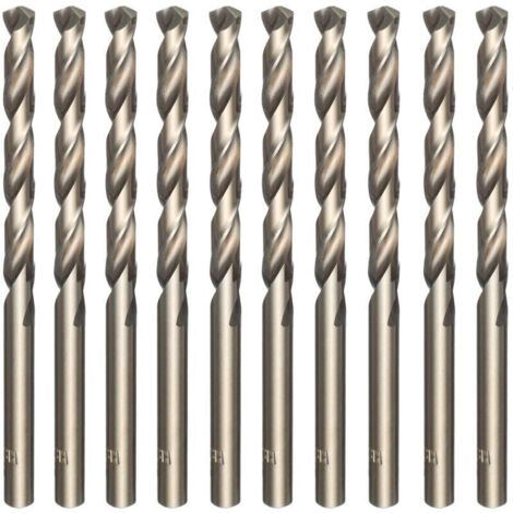 Lot de 10 forets hélicoïdaux dorés en acier rapide M35 et cobalt - Pour percer l'acier inoxydable, les aciers durs, la fonte, le cuivre, l’aluminium, le bois et le plastique - 5 mm x 86 mm