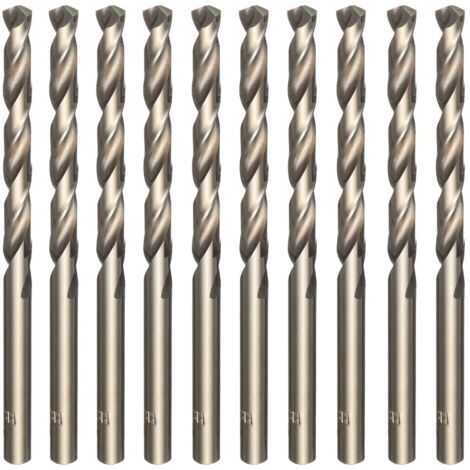 Lot de 10 forets hélicoïdaux dorés en acier rapide M35 et cobalt - Pour percer l'acier inoxydable, les aciers durs, la fonte, le cuivre, l’aluminium, le bois et le plastique - 5 mm x 86 mm
