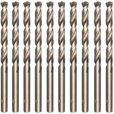 Lot de 10 forets hélicoïdaux dorés en acier rapide M35 et cobalt - Pour percer l'acier inoxydable, les aciers durs, la fonte, le cuivre, l’aluminium, le bois et le plastique - 5 mm x 86 mm