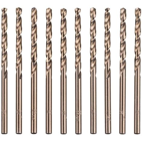 Lot de 10 forets hélicoïdaux en acier rapide M35 HSS or cobalt pour perceuses métriques à haute vitesse 3 mm x 63 mm pour perçage des Acier inoxydable et métal