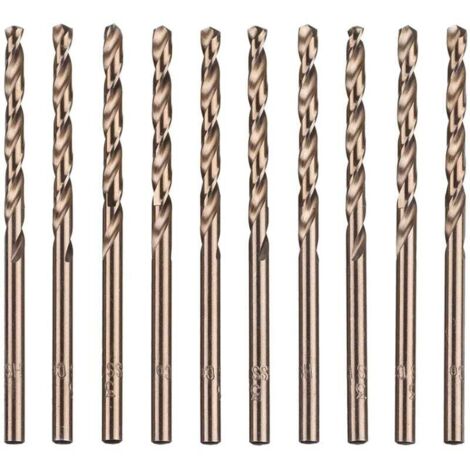 Lot de 10 forets hélicoïdaux en acier rapide M35 HSS or cobalt pour perceuses métriques à haute vitesse 3 mm x 63 mm pour perçage des Acier inoxydable et métal