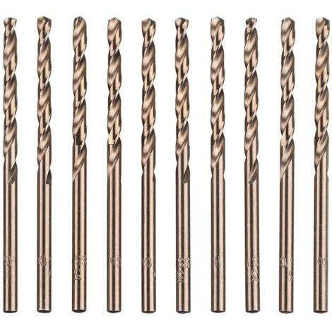 Lot de 10 forets hélicoïdaux en acier rapide M35 HSS or cobalt pour perceuses métriques à haute vitesse 3 mm x 63 mm pour perçage des Acier inoxydable et métal